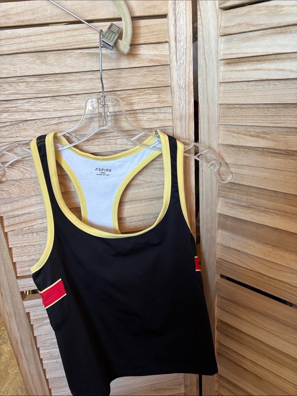 Aspire Black Workout Tank with Yellow Trim and Red Side Accents Large